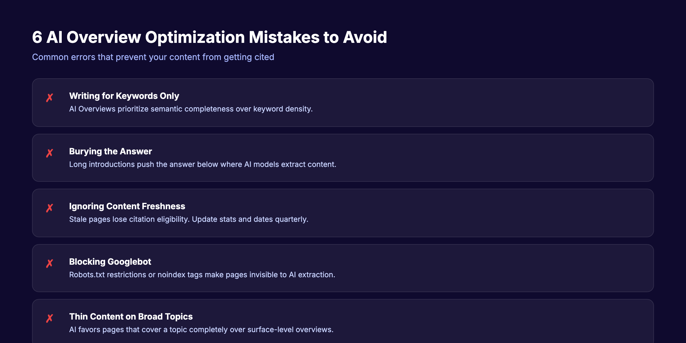 6 AI Overview optimization mistakes that prevent citation
