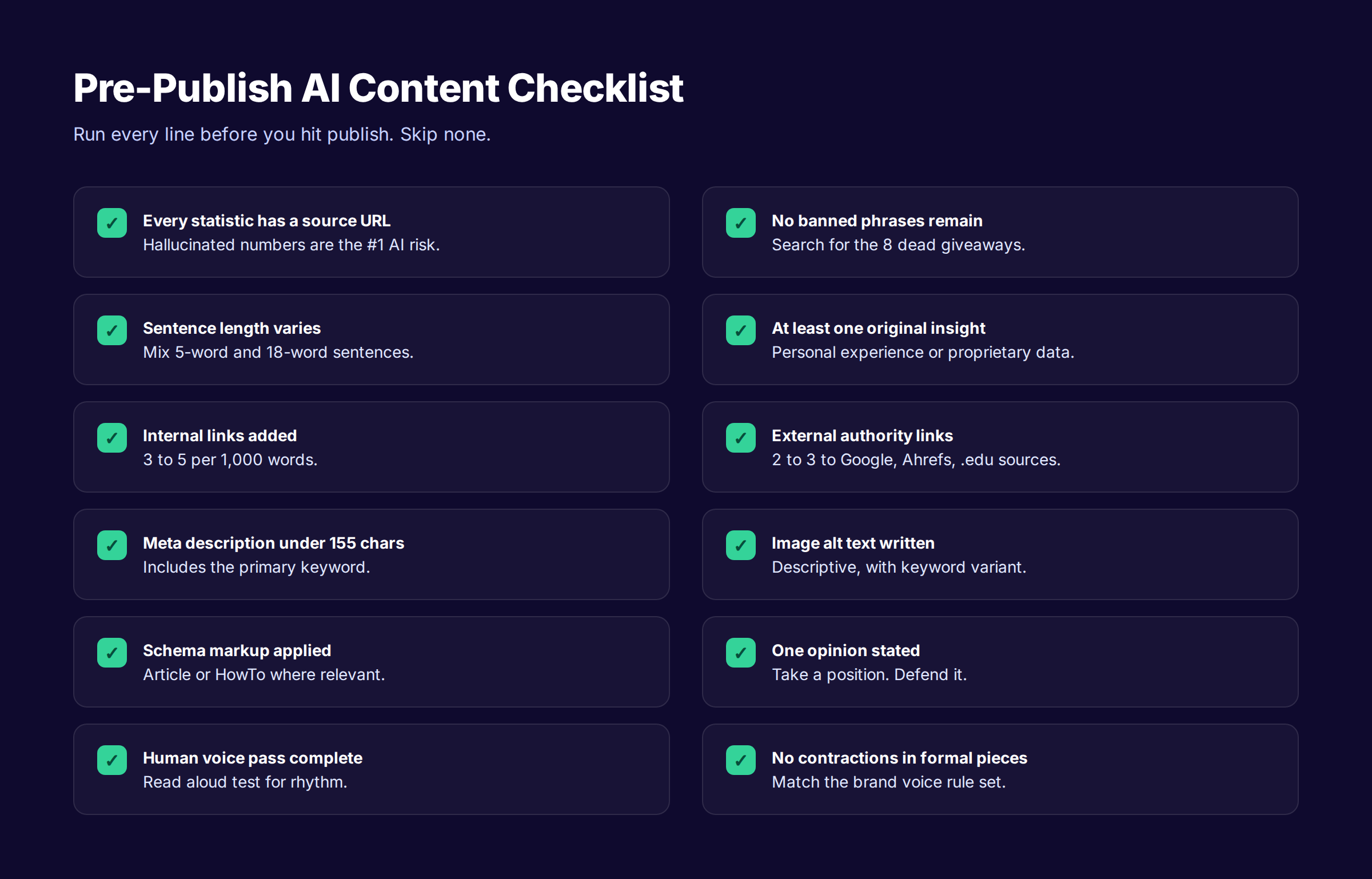 Pre-publish checklist for AI-assisted content