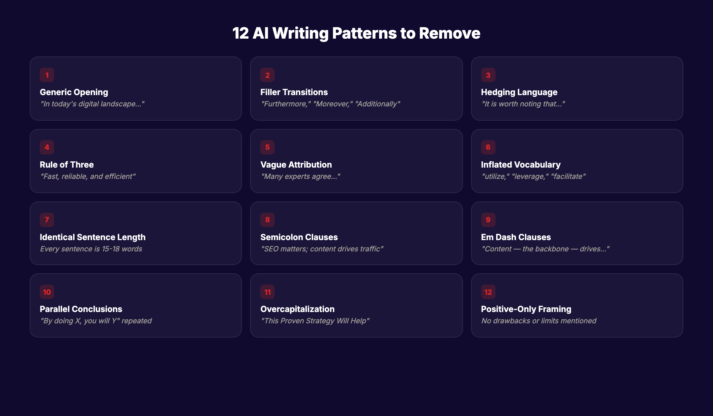 12 AI writing patterns to remove from your content