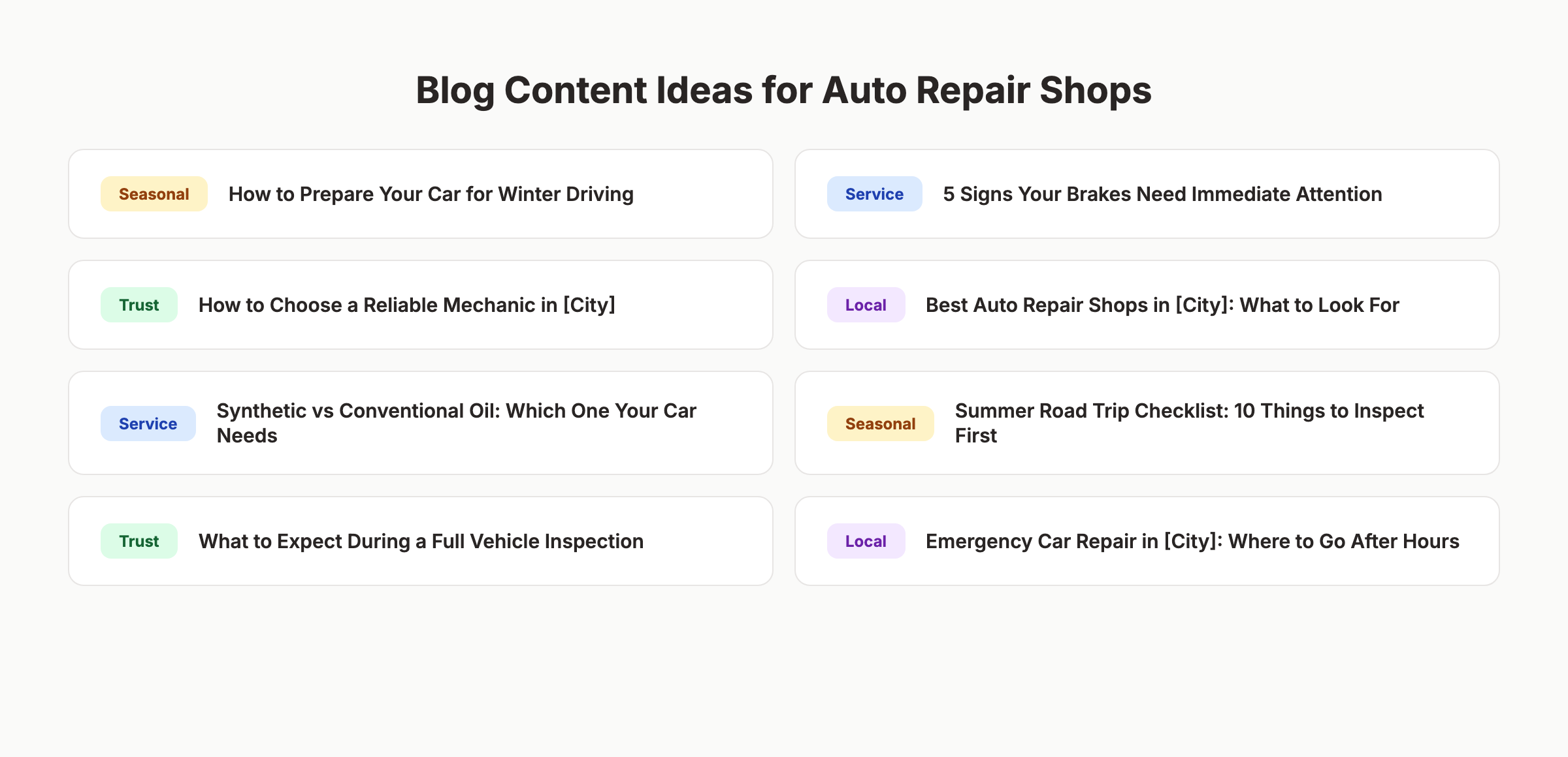 Blog content ideas for auto repair shops