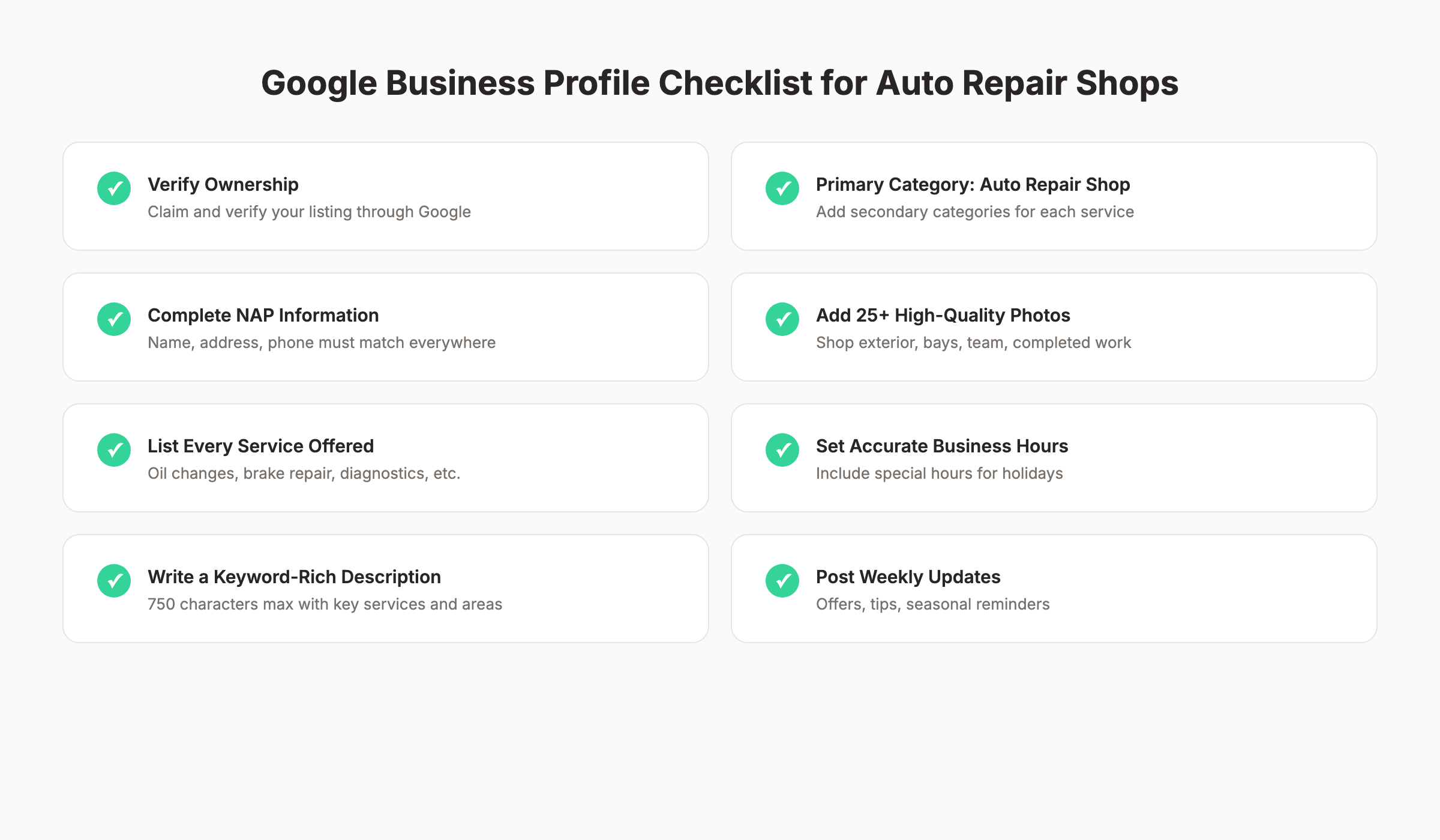 Google Business Profile checklist for auto repair shops