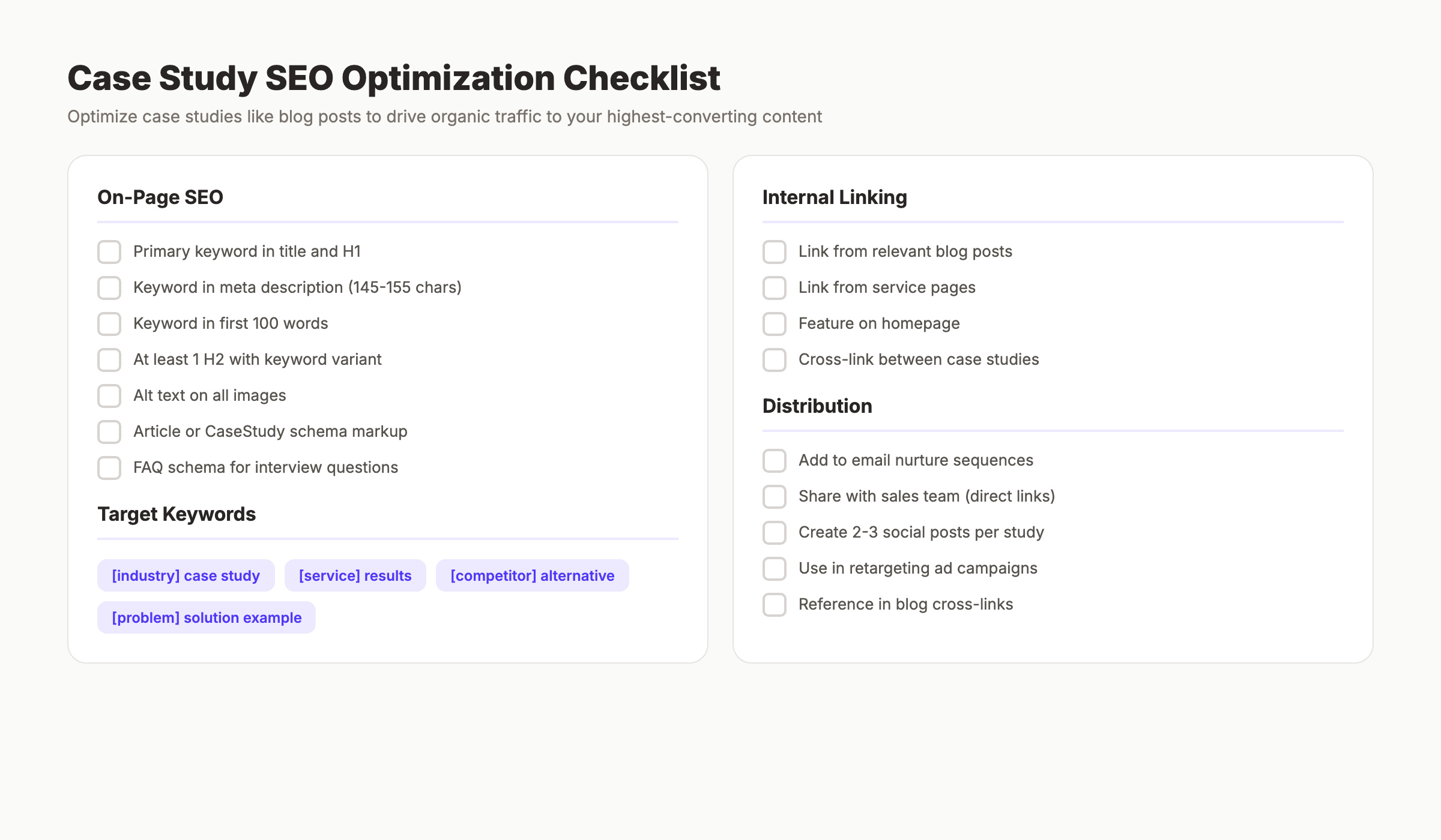 SEO optimization checklist for case studies