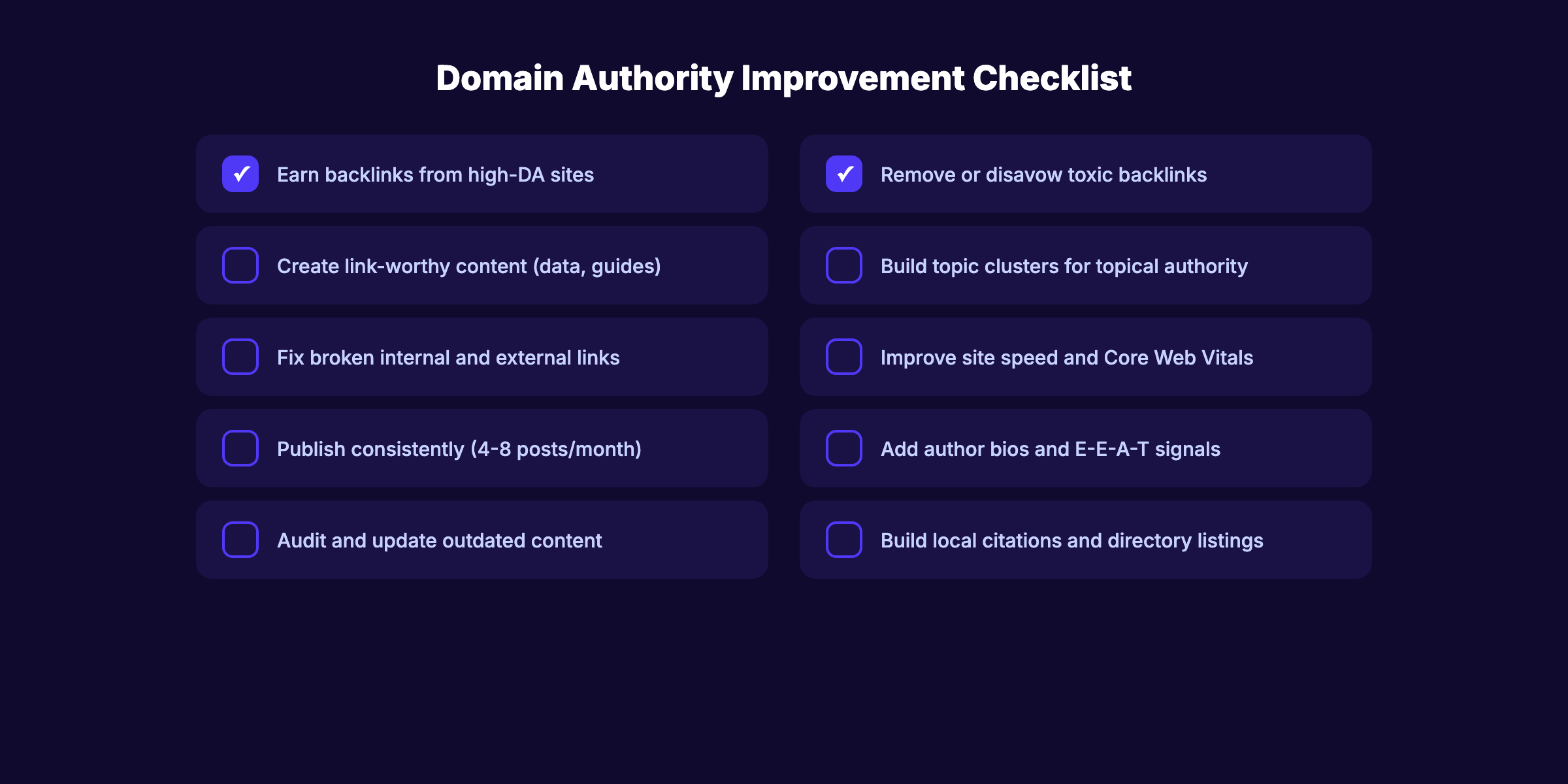 Domain authority improvement checklist