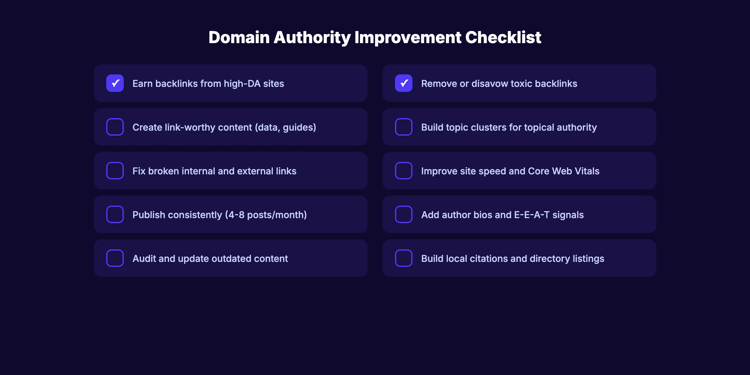 Domain authority improvement checklist