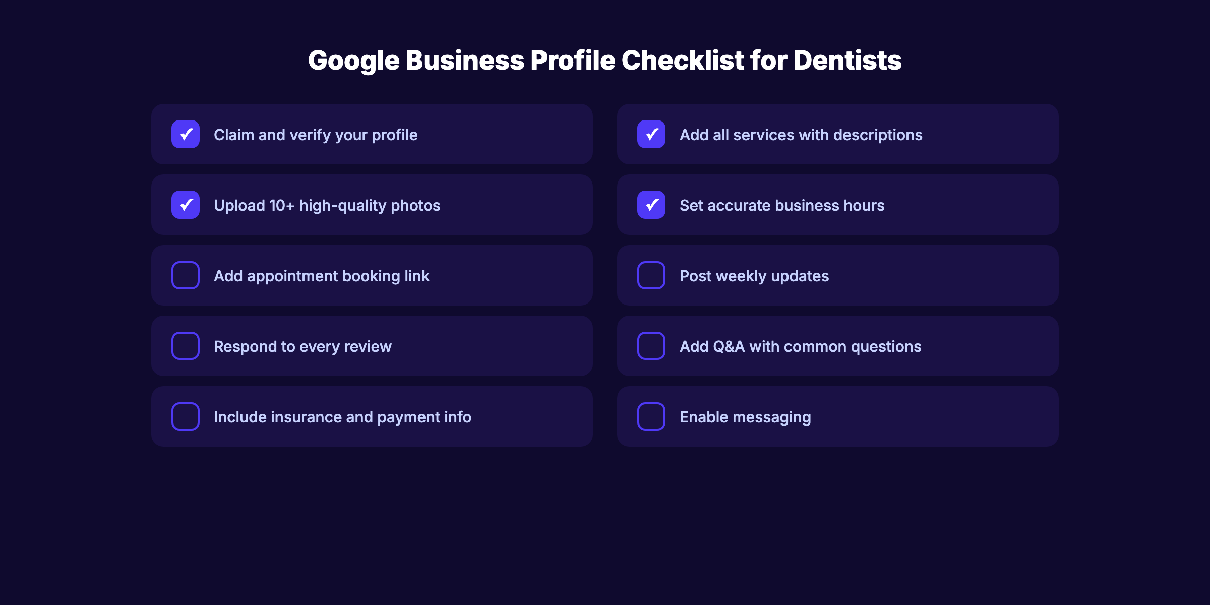 Google Business Profile optimization checklist for dentists