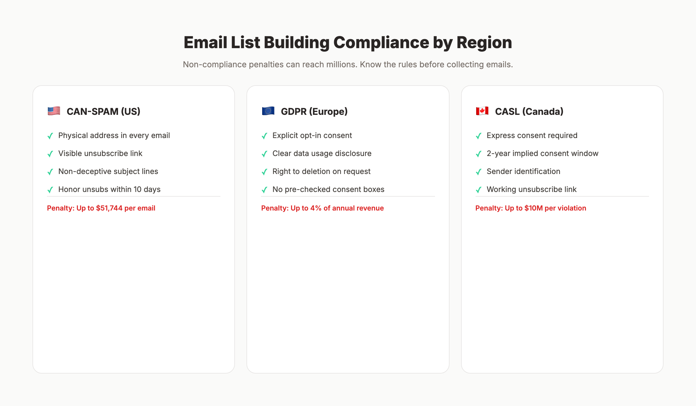 Email list building compliance rules by region