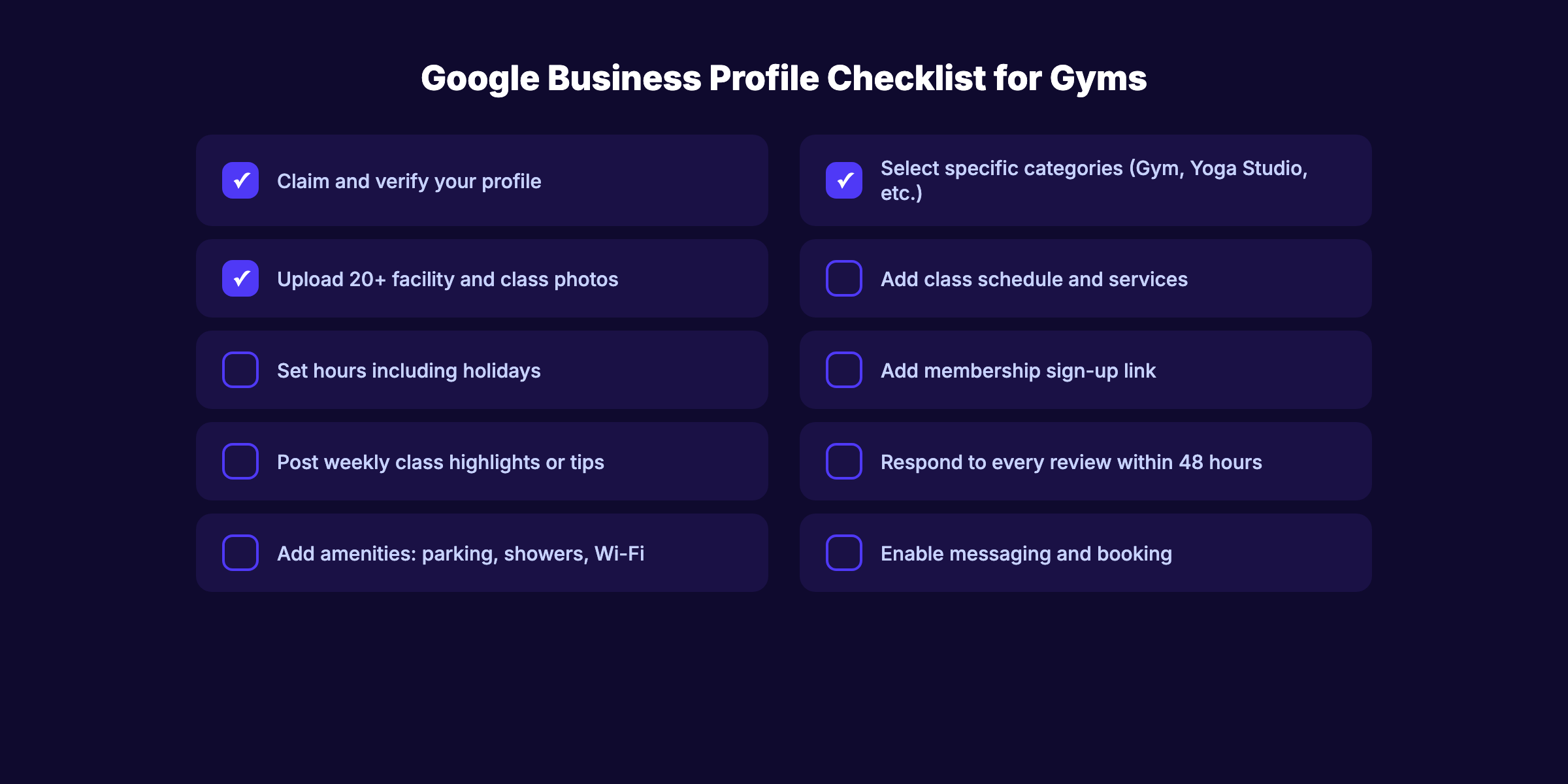 Google Business Profile checklist for gyms