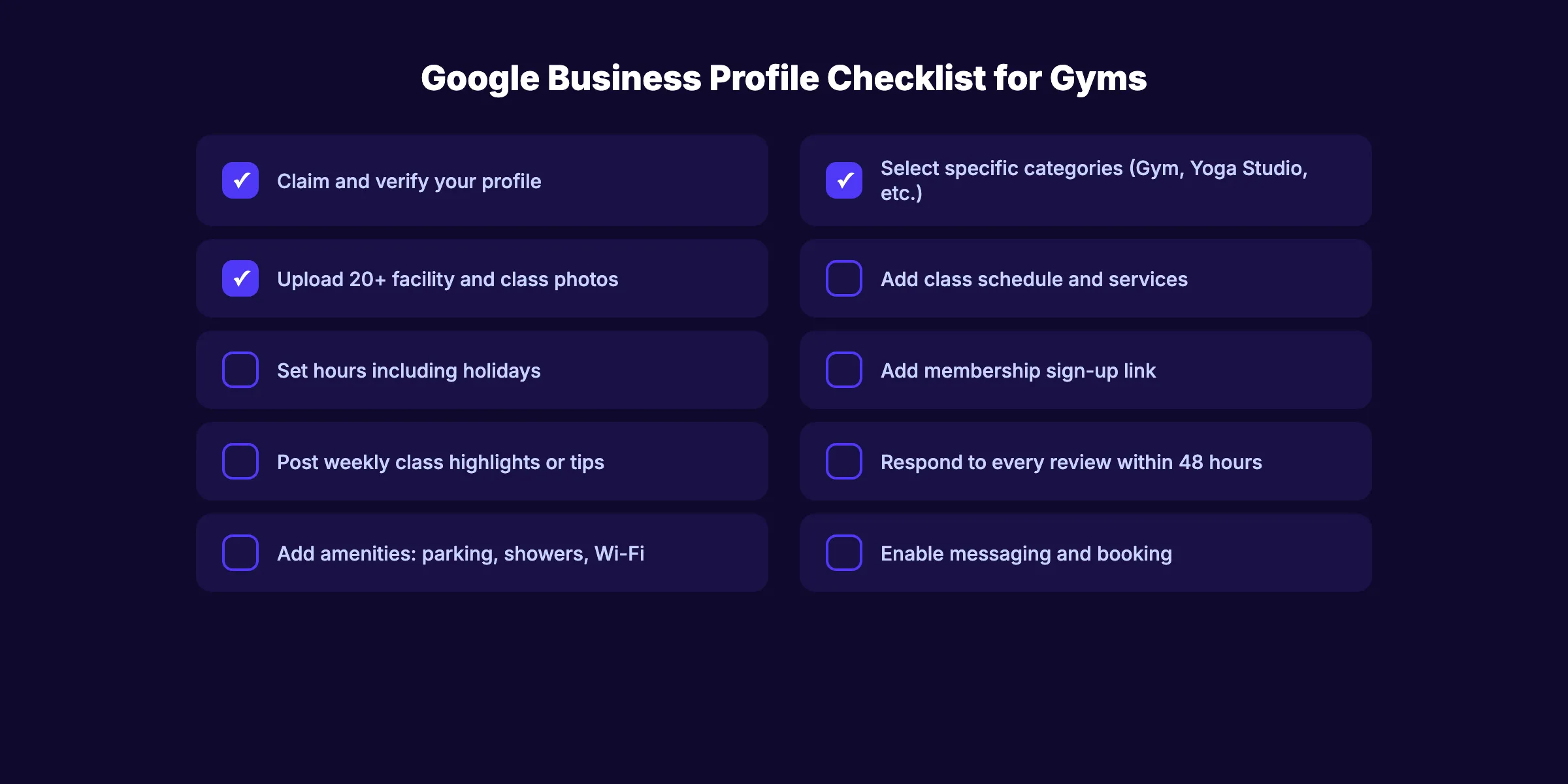 Google Business Profile checklist for gyms