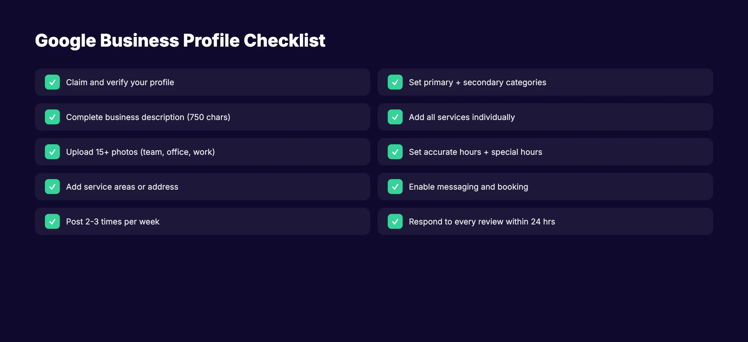 Checklist d'optimisation du Profil d'établissement Google pour le SEO local