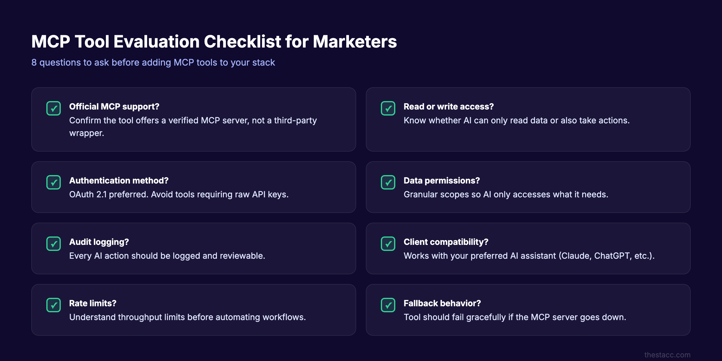 MCP tool evaluation checklist for marketers