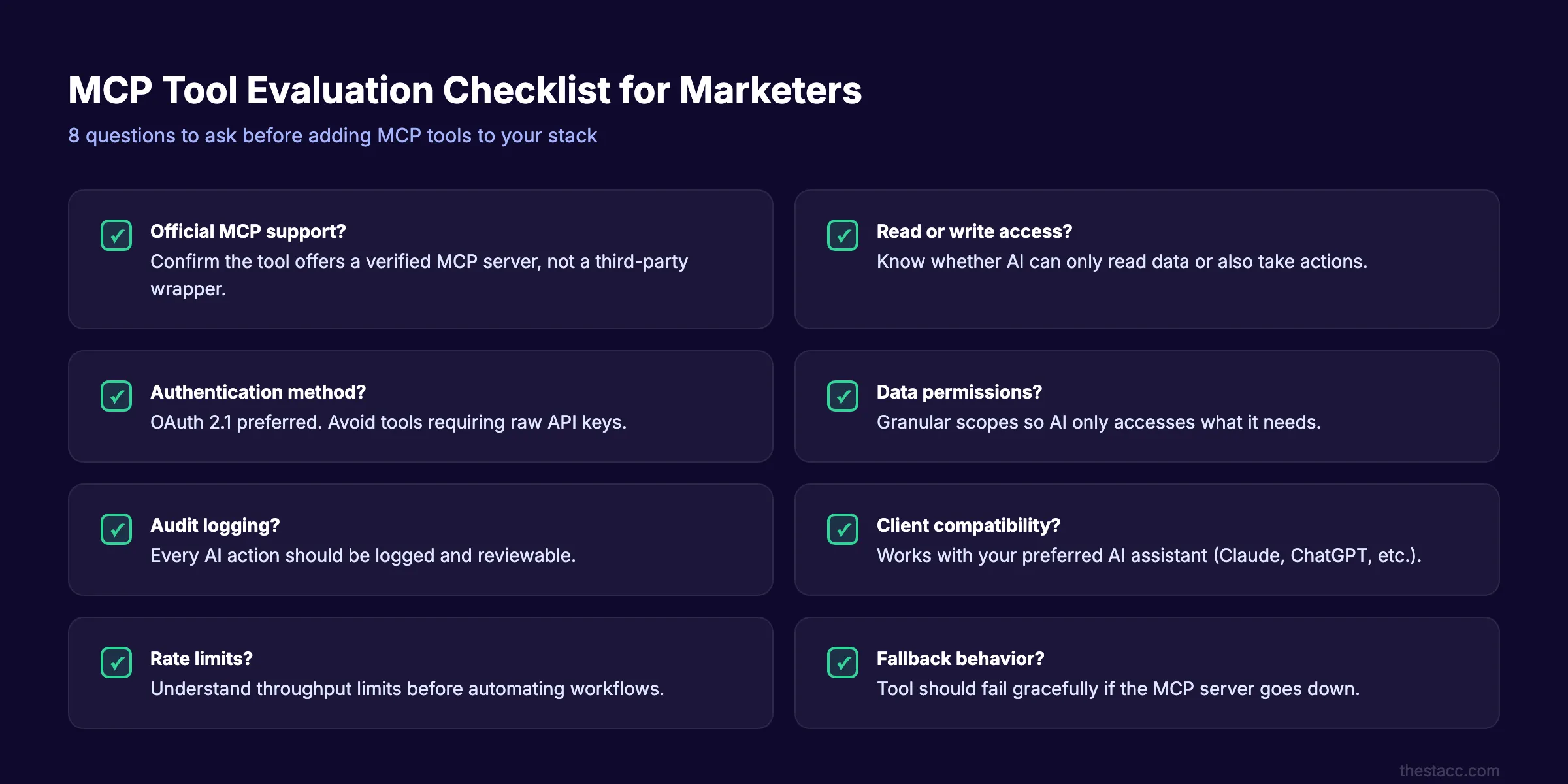 MCP tool evaluation checklist for marketers