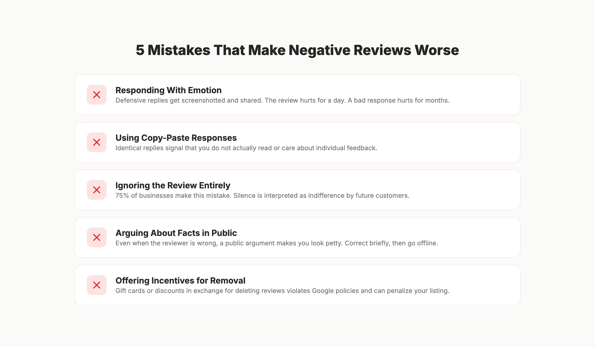 Five common mistakes business owners make when responding to negative reviews