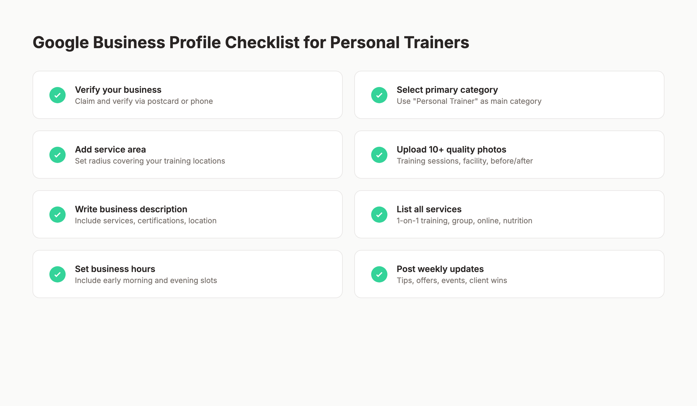 Google Business Profile optimization checklist for personal trainers