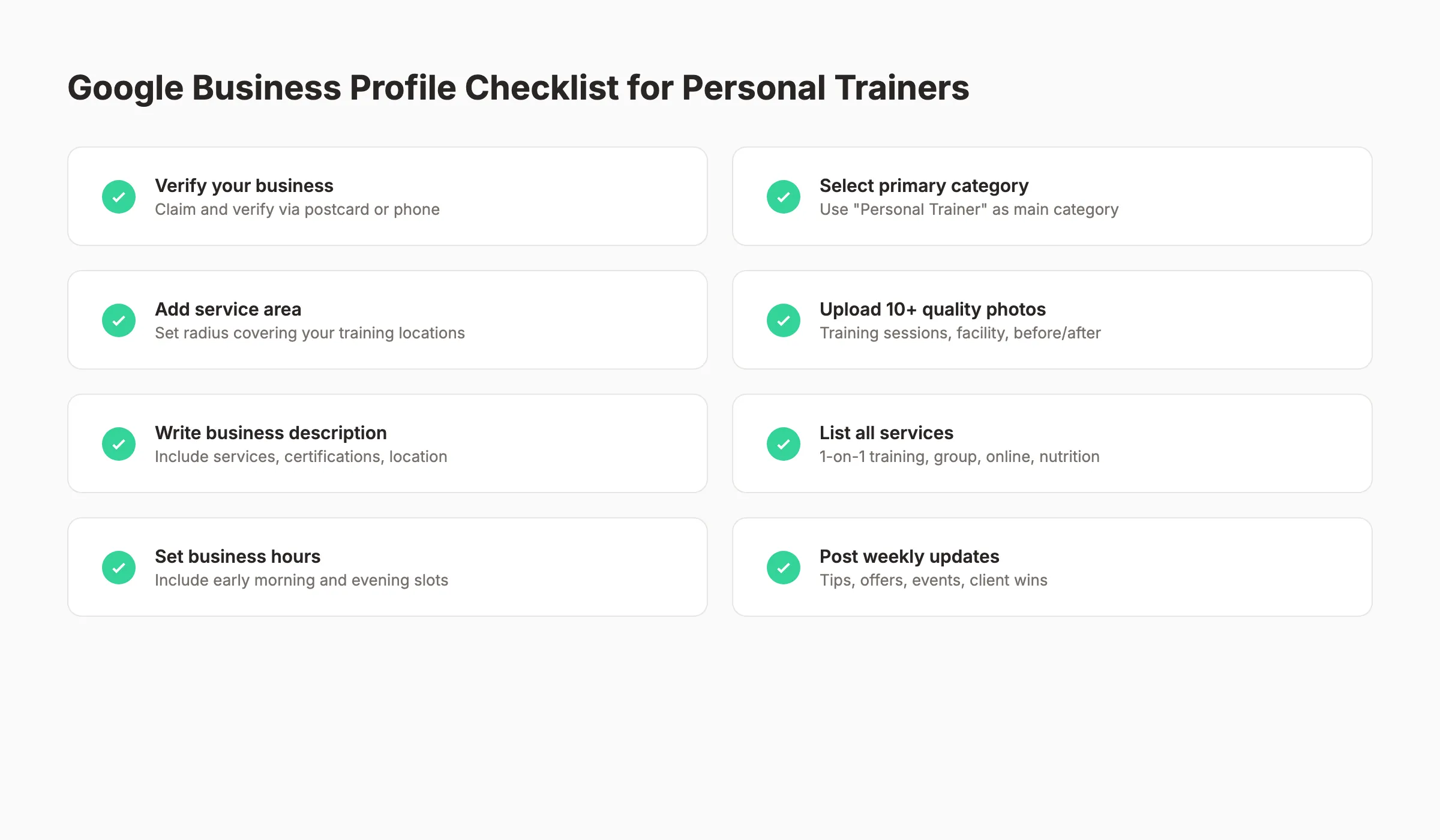 Google Business Profile optimization checklist for personal trainers