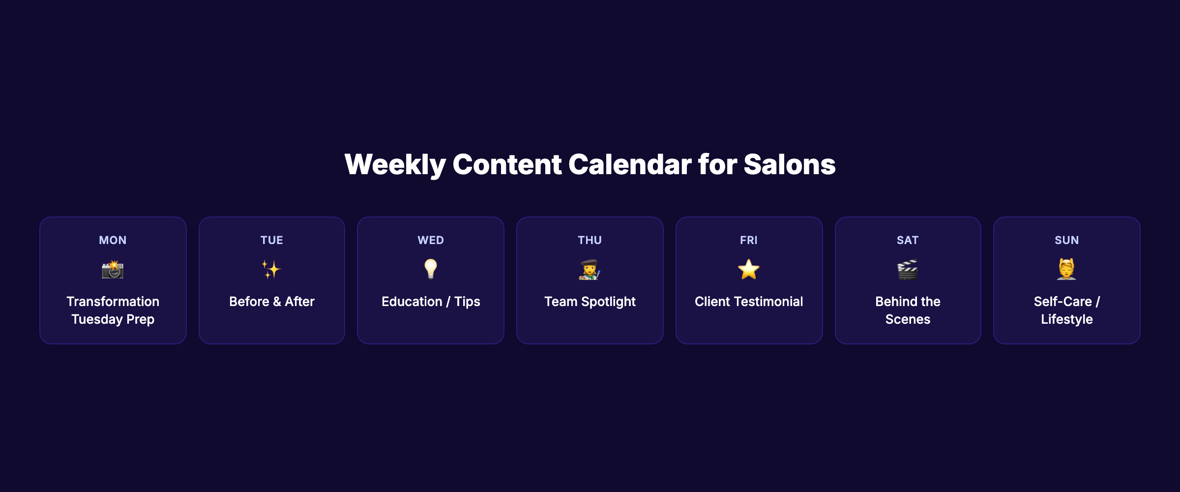 Weekly content calendar for salons and spas