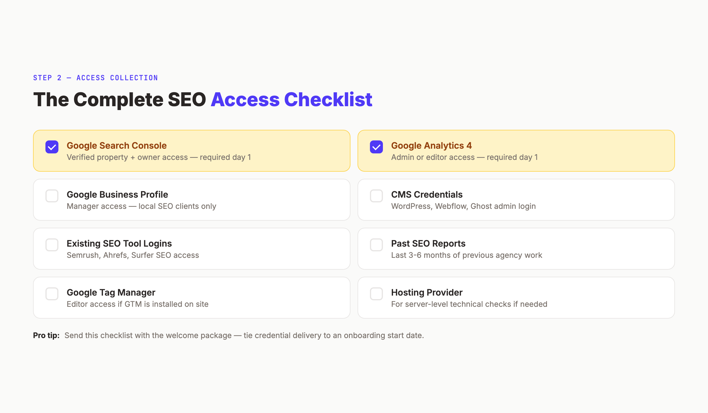 SEO Client Onboarding Access Checklist