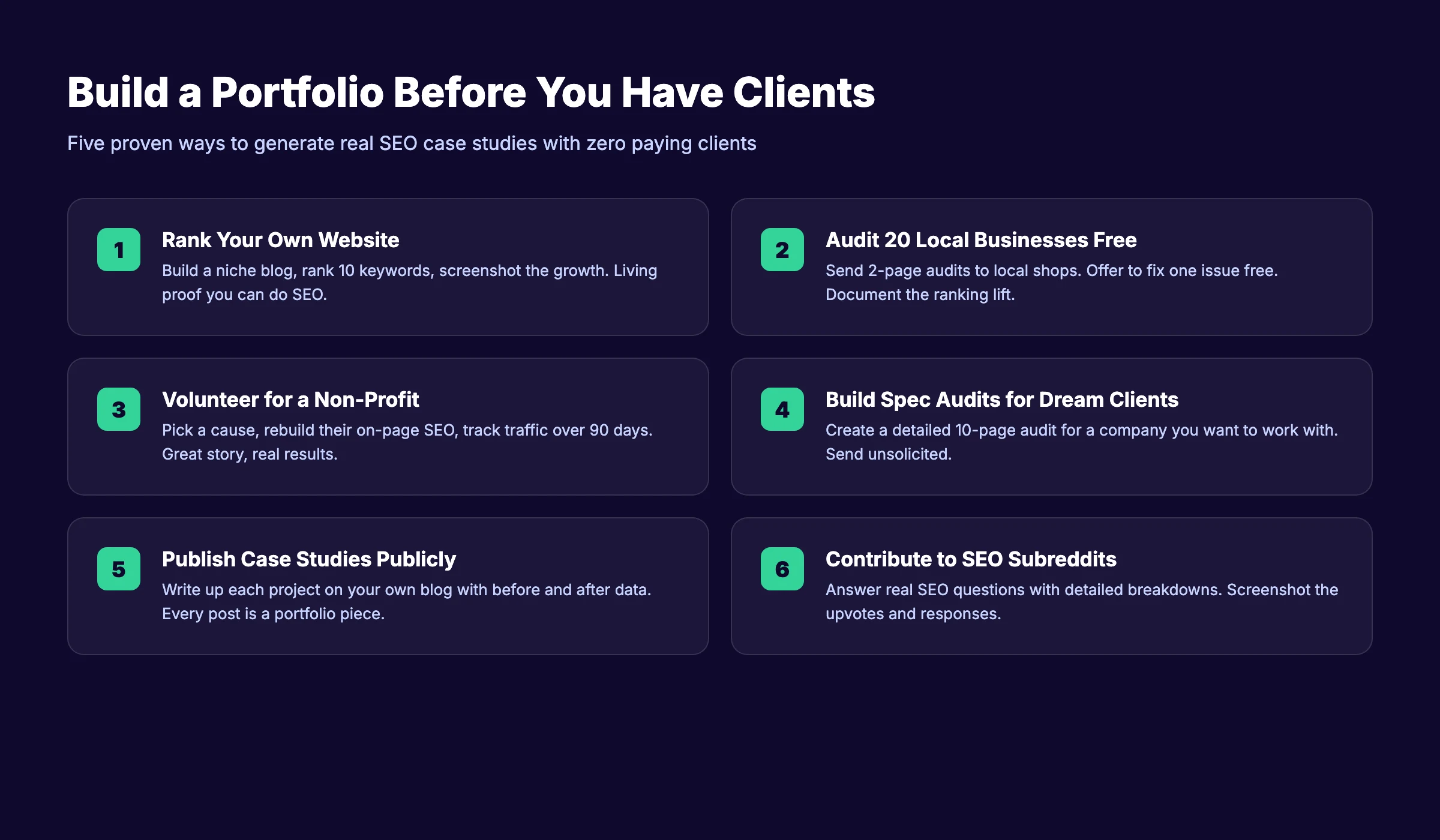 Six ways to build an SEO portfolio before you have any paying clients