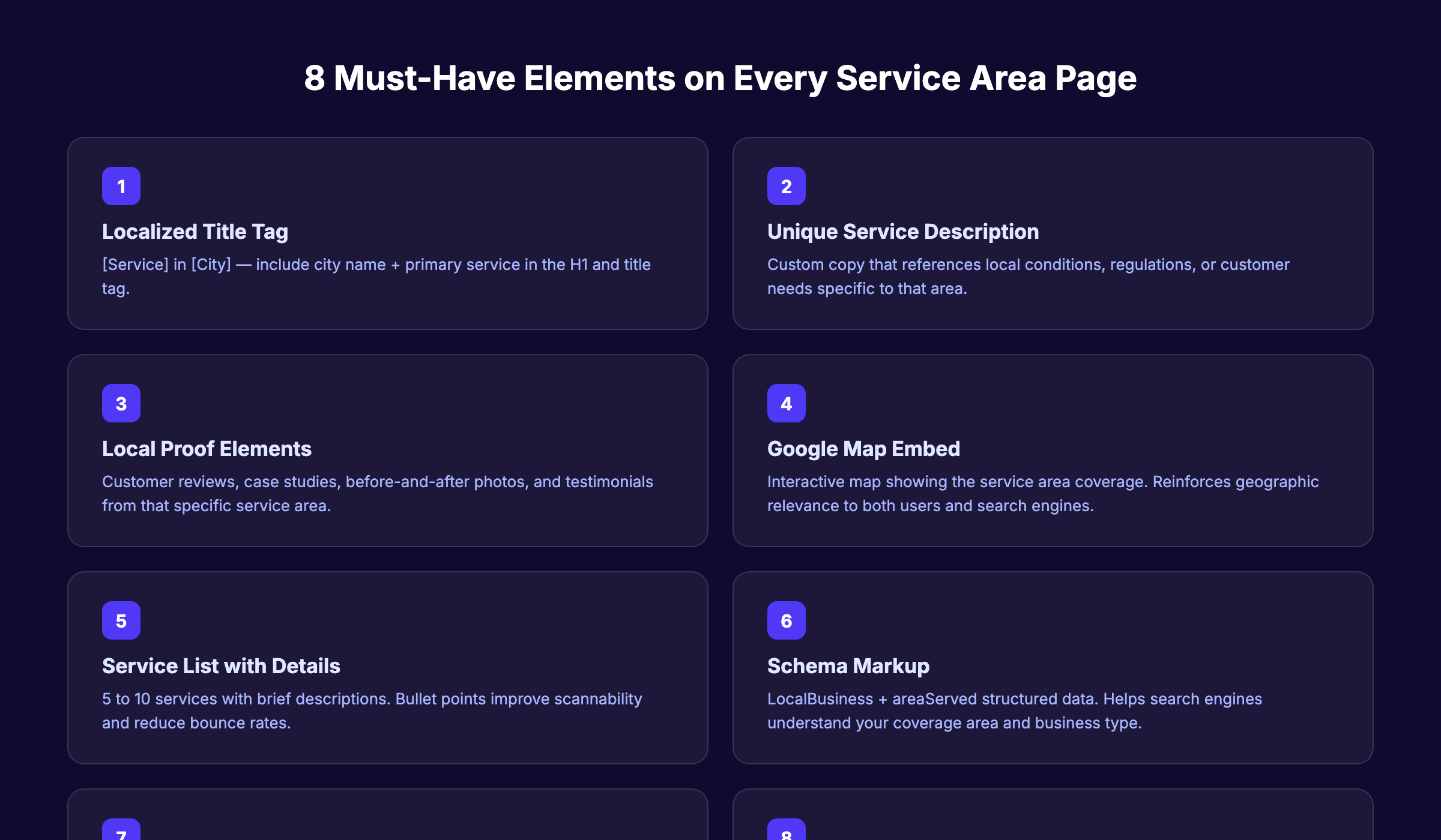 Service area page structure with 8 must-have elements