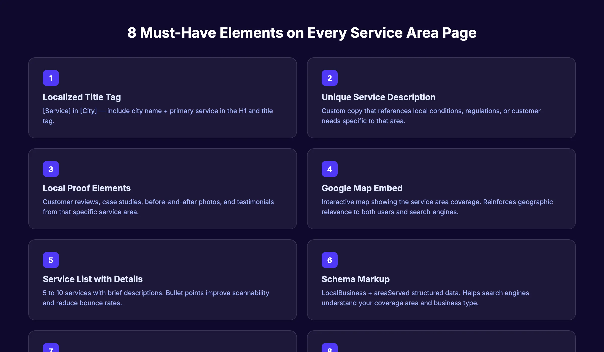 Service area page structure with 8 must-have elements