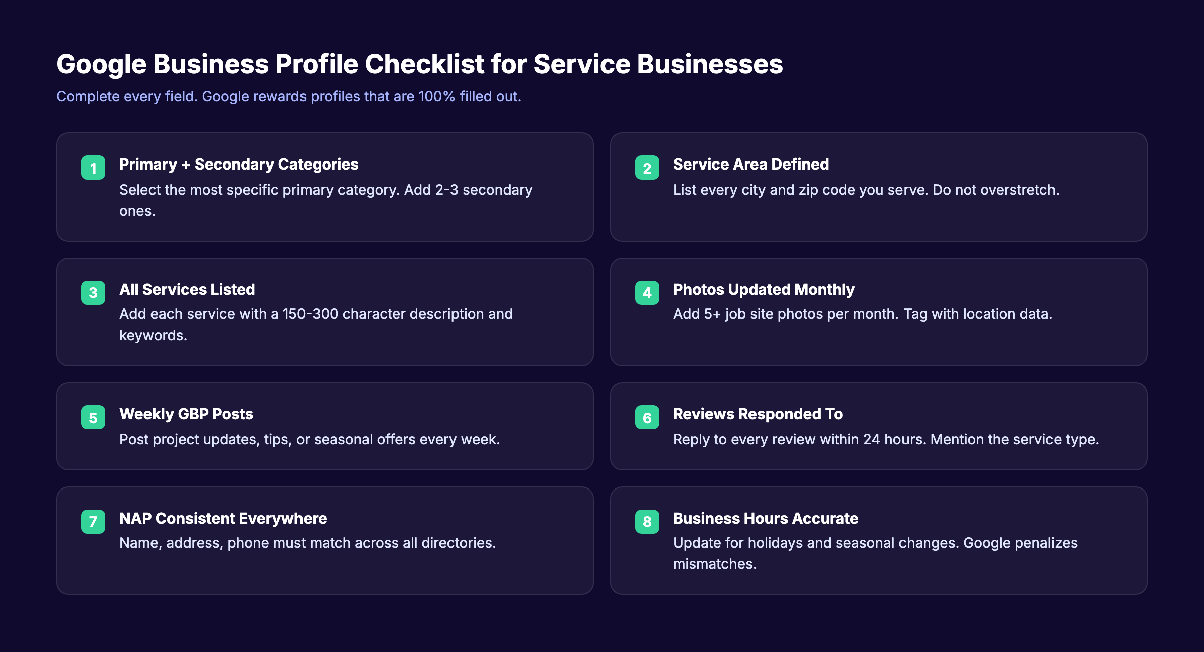 Google Business Profile checklist for service businesses