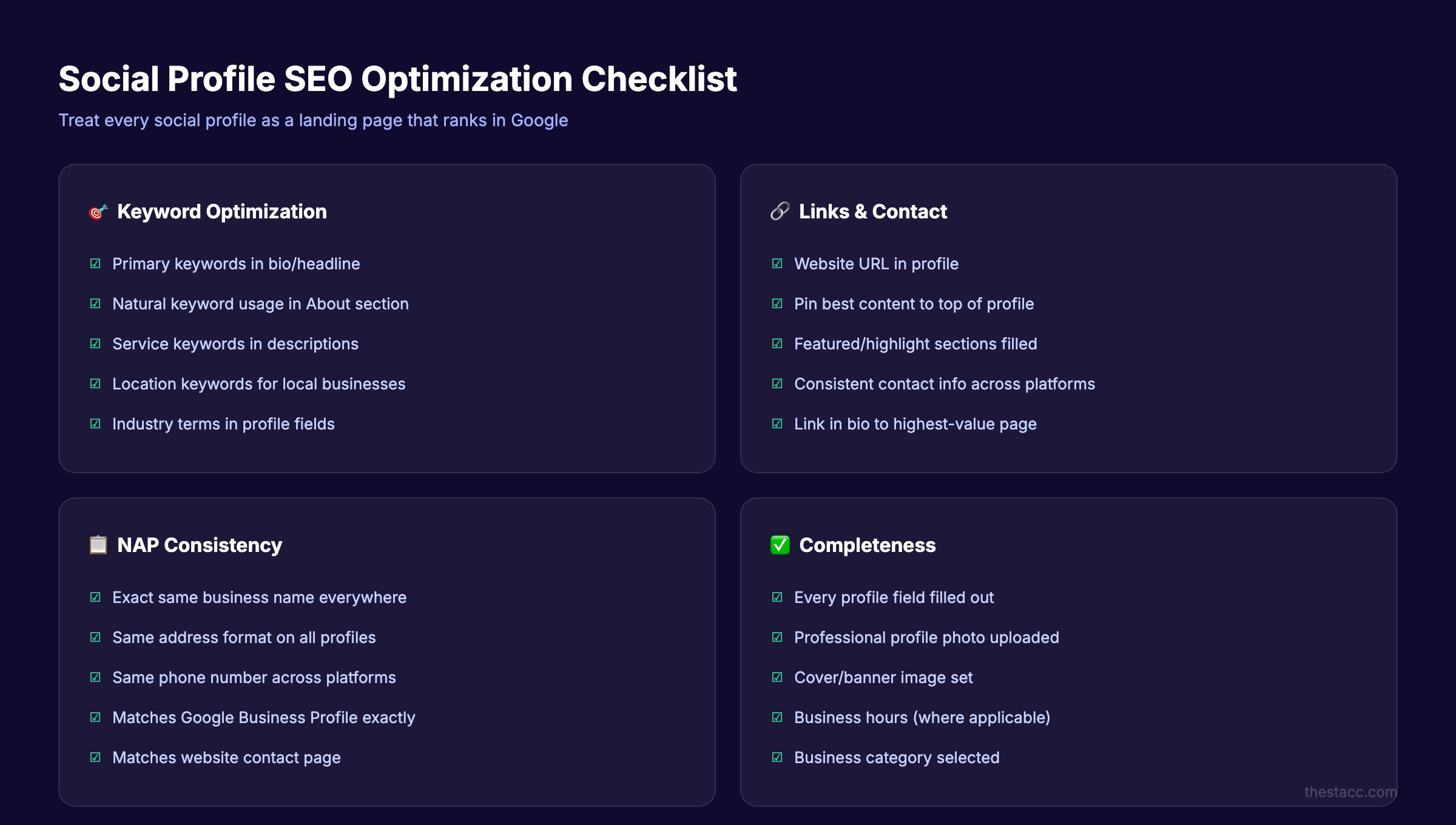 Social profile SEO optimization checklist