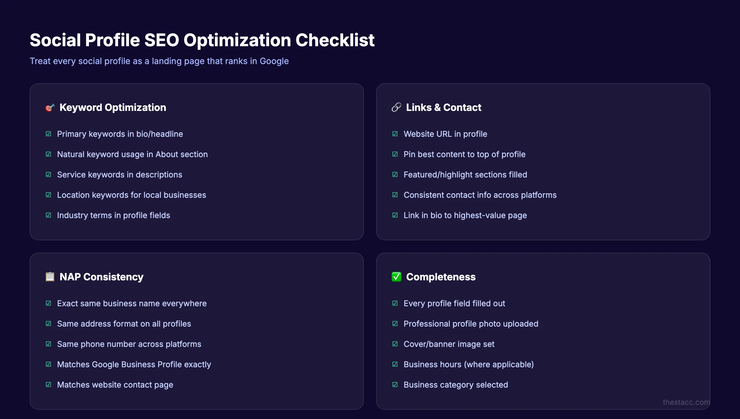 Social profile SEO optimization checklist