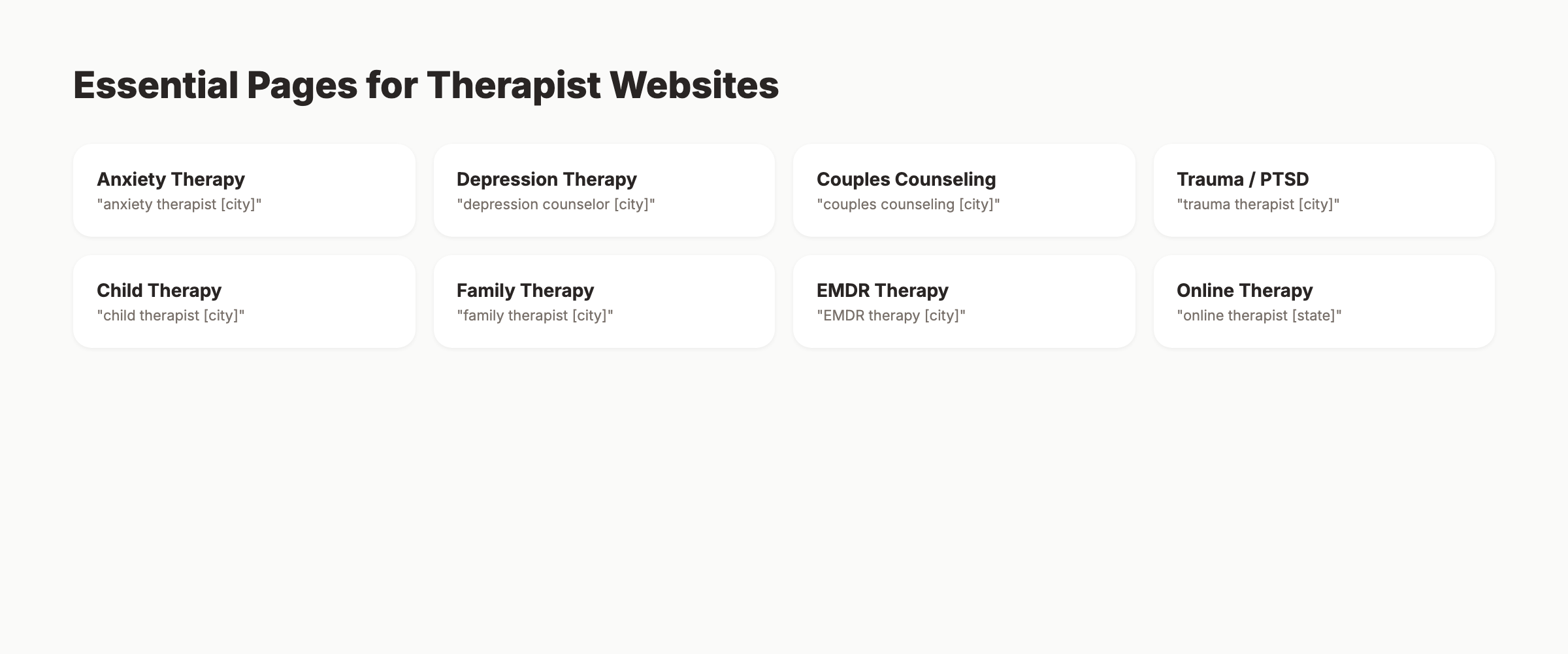 Essential specialty pages every therapist website needs for SEO