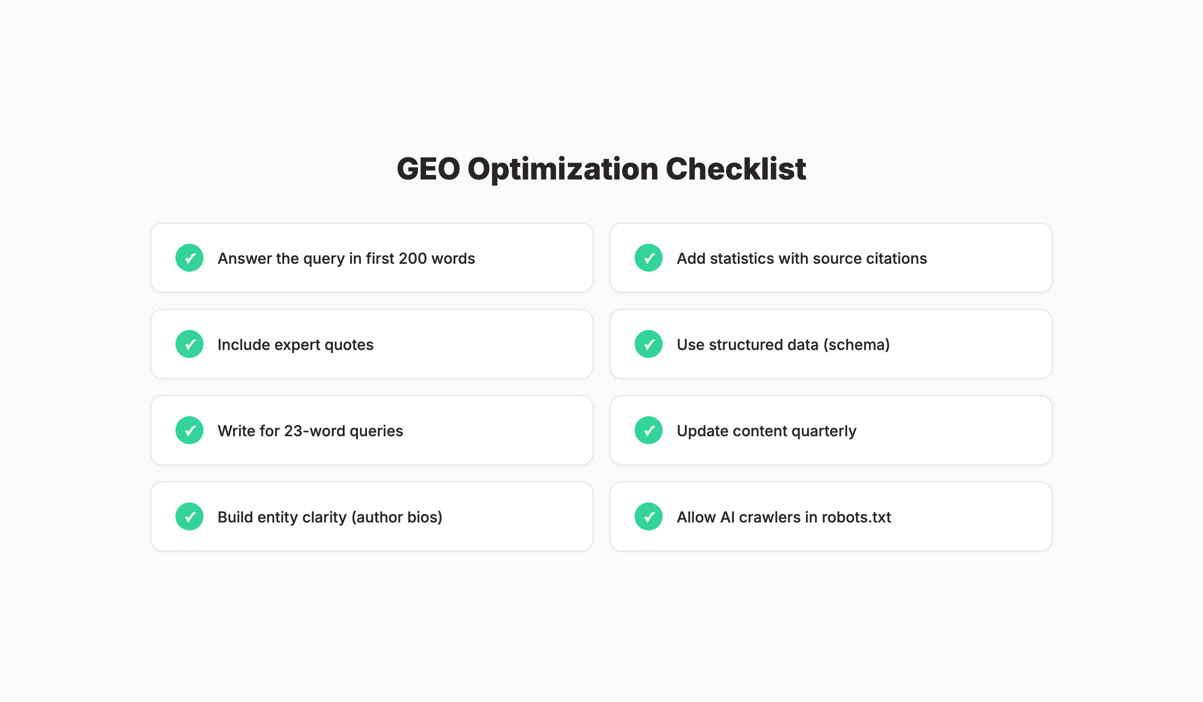 GEO optimization checklist for AI search visibility