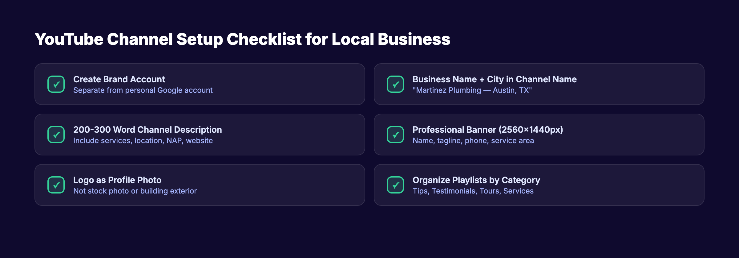 YouTube channel setup checklist for local businesses