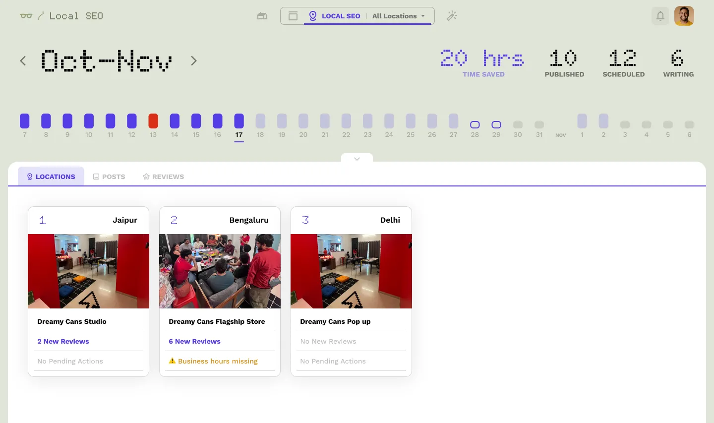 Pannello di gestione sedi SEO locale di Stacc
