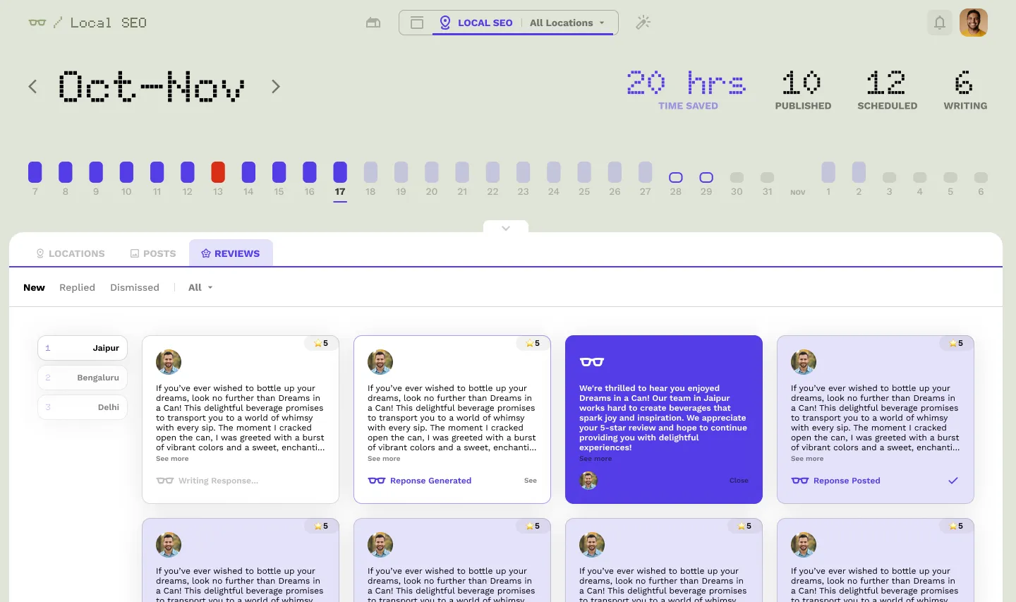 Pannello monitoraggio recensioni di Stacc