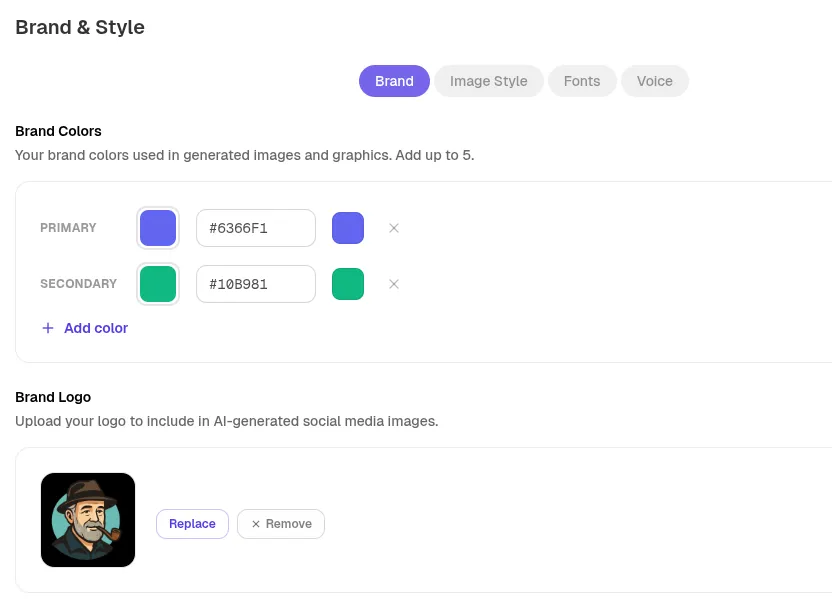 Configuration des couleurs, logo et style visuel de marque dans Stacc